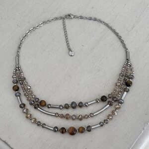 LOFT Silver and Brown Multi-Strand Necklace